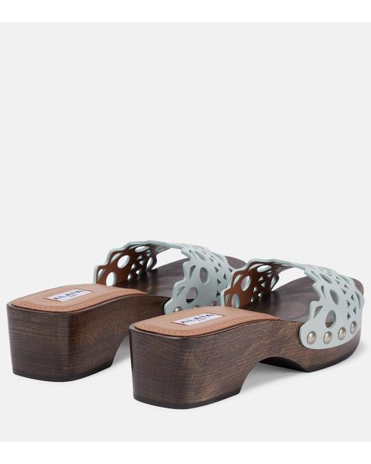 Alaïa Green Vienne Leather And Wood Slides