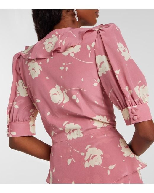 Robe Midi En Soie A Fleurs Alessandra Rich en coloris Pink