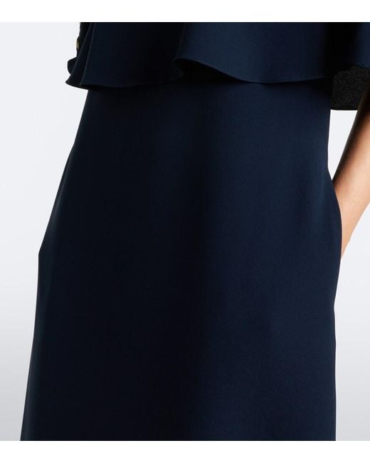 Oscar de la Renta Blue Embellished Silk-Blend Georgette Gown