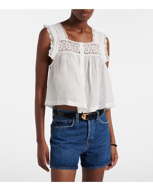 Citizens of Humanity White Mia Lace-Trimmed Top