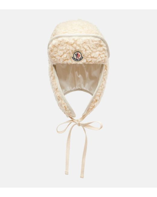 Moncler White Wendbare Muetze Aviator Mit Teddyfleece