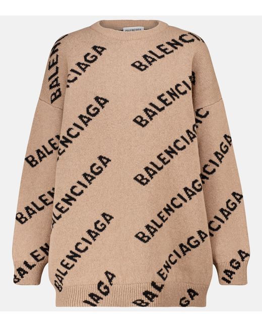 Pullover in jacquard di lana di Balenciaga in Natural