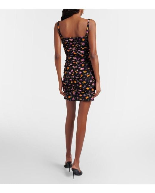 Dolce & Gabbana Black Small Rose Bouquets-Print Draped Charmeuse Dress
