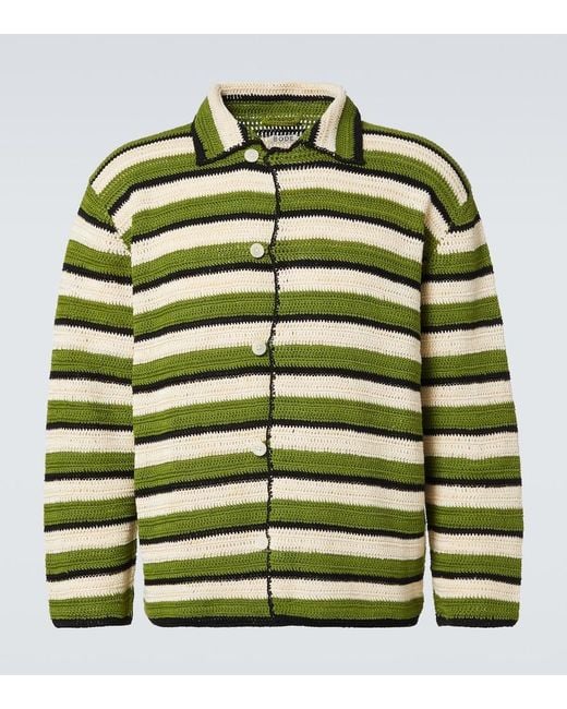 Bode Green Weedy Striped Crochet Cotton Shirt for men