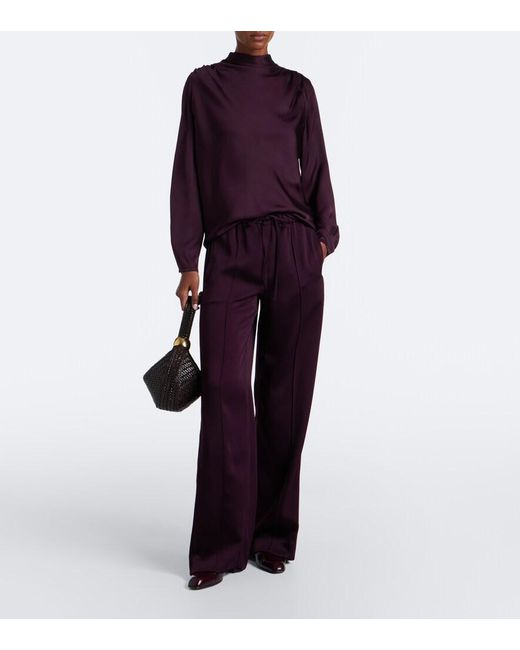 Vince Purple Draped Silk-Blend Top