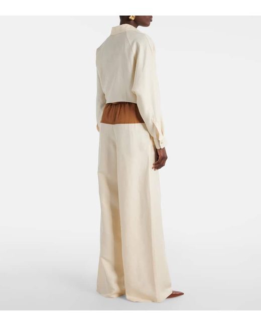 Max Mara Natural Gestro Linen And Silk Wide-Leg Pants