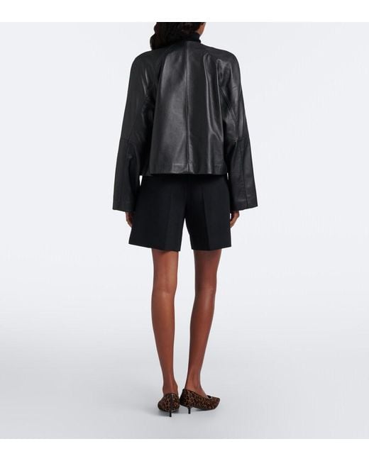Max Mara Black Leather-Trimmed Wool-Blend Shorts