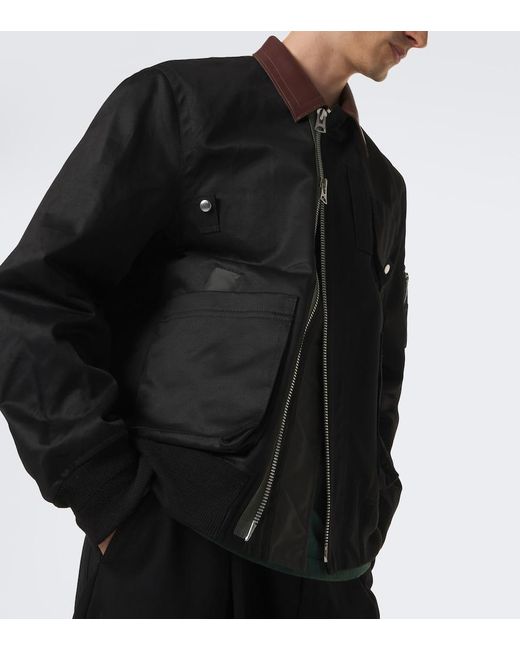 Sacai Black Leather-Trimmed Cotton Blouson Jacket for men