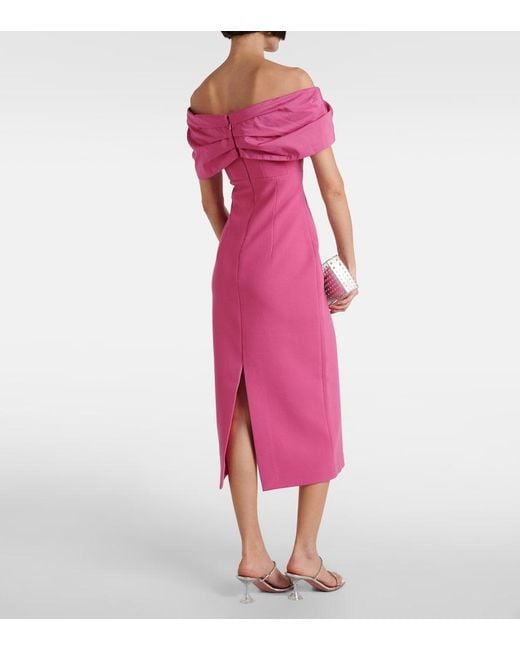 Rebecca Vallance Pink Anais Off-Shoulder Crepe Midi Dress