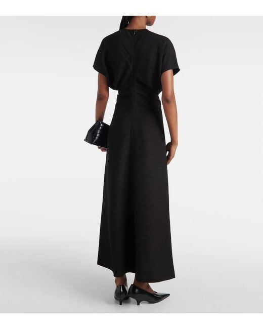 Totême  Black Slouch-Waist Plissé Midi Dress