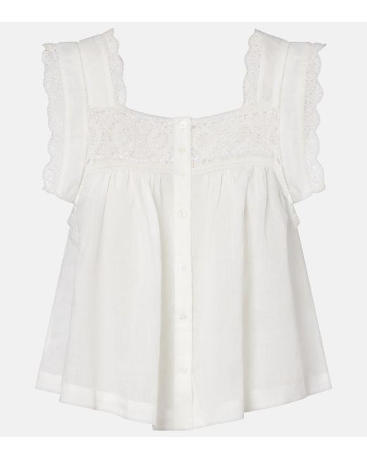 Citizens of Humanity White Mia Lace-Trimmed Top