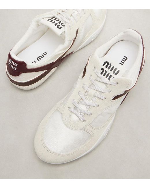 Miu Miu White Gymnasium Suede-Trimmed Sneakers