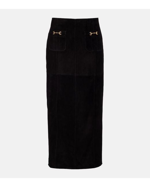 Rixo Black Edwina High-Rise Suede Midi Skirt