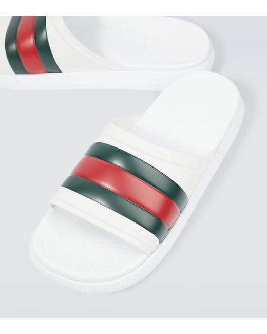 Sandalo Slider Con Nastro Web di Gucci in White da Uomo