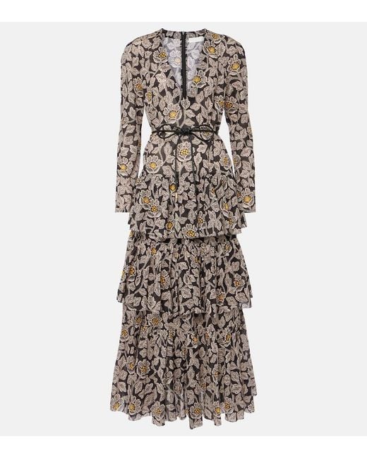 Zimmermann Black Ottie Floral Cotton Midi Dress