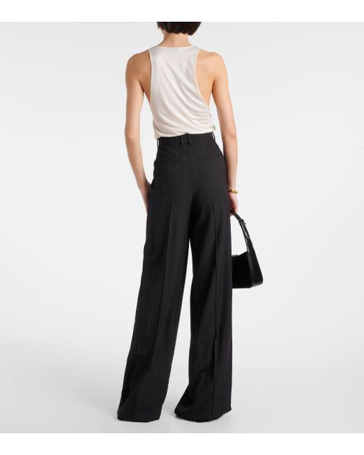 Saint Laurent Black Chalk Stripe Wool-blend Wide-leg Pants