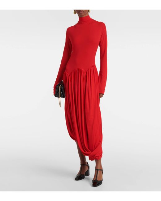 Ferragamo Red Turtleneck Jersey Midi Dress