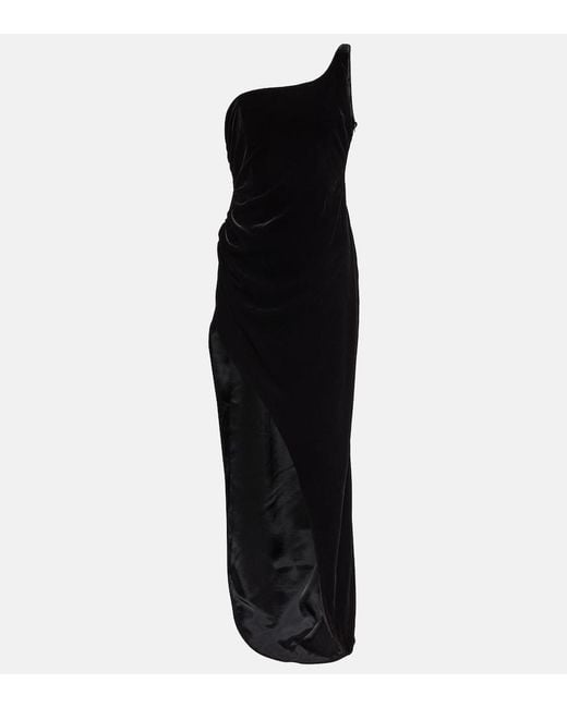 Alessandra Rich Black One-Shoulder Velvet Maxi Dress