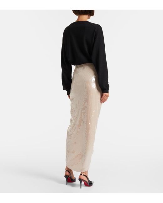 ROTATE BIRGER CHRISTENSEN Natural Rositana Floral-Applique Sequined Wrap Skirt