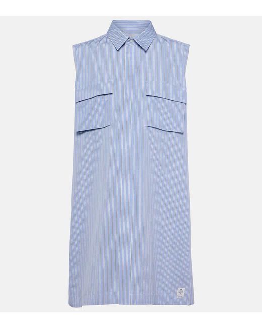 Sacai Blue Striped Cotton Poplin Shirt Dress