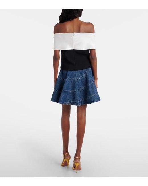Self-Portrait Black Floral-Applique Off-Shoulder Crepe Top