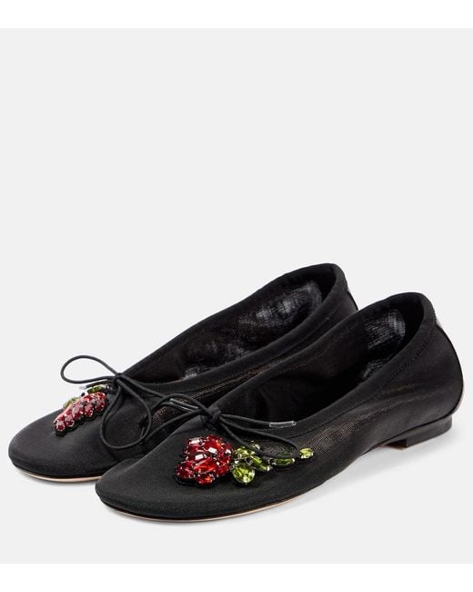 Simone Rocha Black Bow-Detail Embellished Ballet Flats