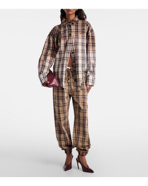 The Attico Natural Checked Cotton Flannel Cargo Pants