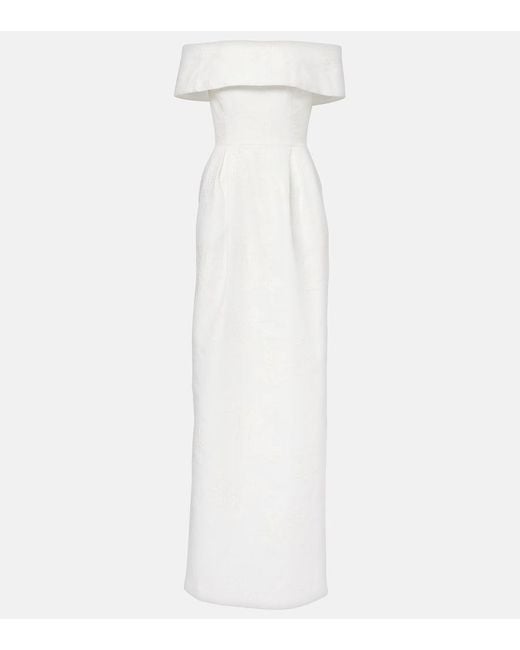 Rebecca Vallance White Antoinette Off-Shoulder Jacquard Maxi Dress