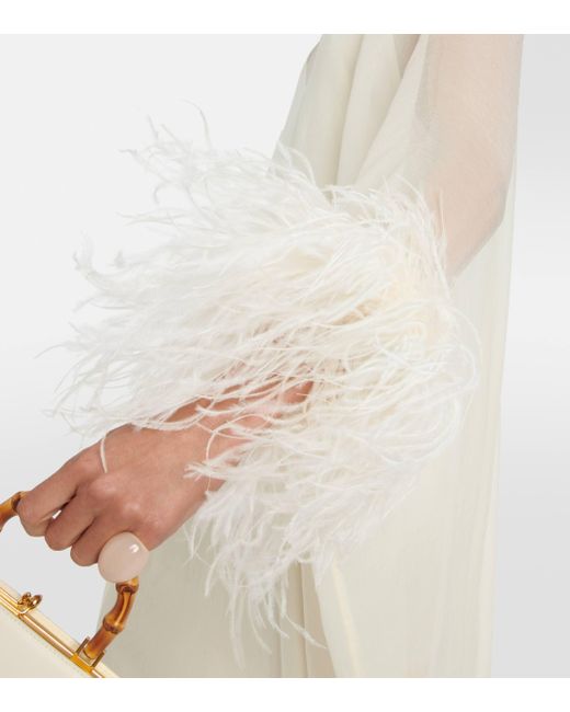 Robe longue en soie a plumes ‎Taller Marmo en coloris White