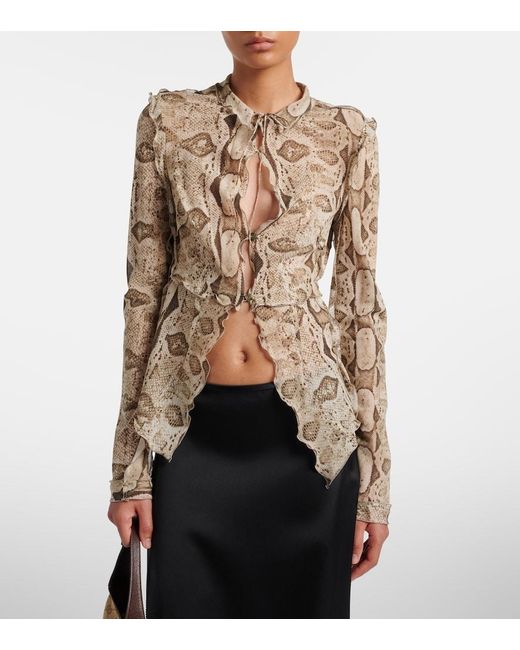 Gucci Natural Snake-Print Silk Blouse