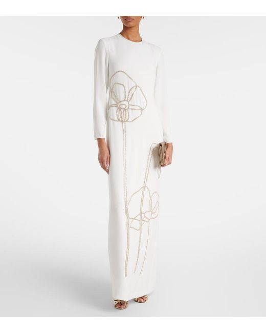 Costarellos White Zarie Embellished Crepe Gown