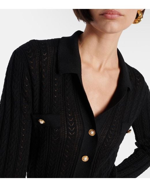 Alessandra Rich Black Pointelle Cotton And Cashmere Cardigan