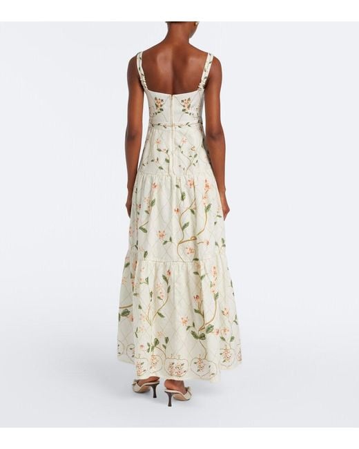 Agua Bendita White Lima Floral Embroidered Linen Maxi Dress