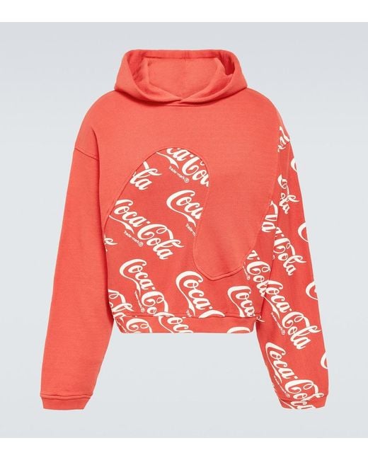 ERL Red Printed Cotton Hoodie for men
