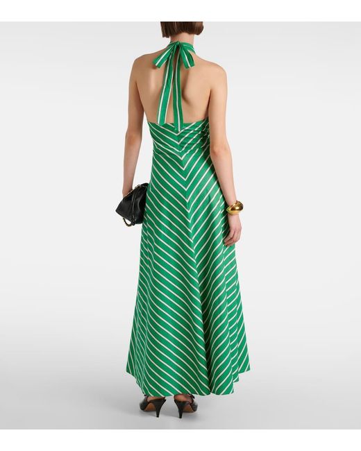 Staud Green Dawn Striped Cotton Poplin Maxi Dress