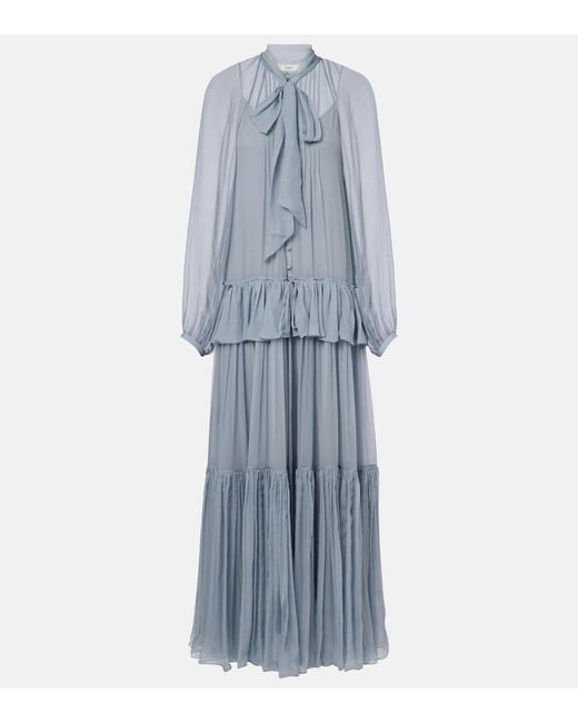 Chloé Blue Ruffled Silk Muslin Maxi Dress