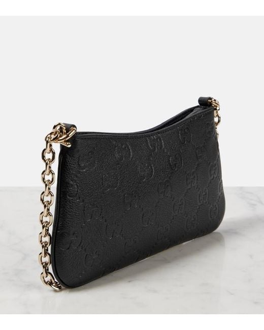 Gucci Black Gg Mini Debossed Leather Shoulder Bag