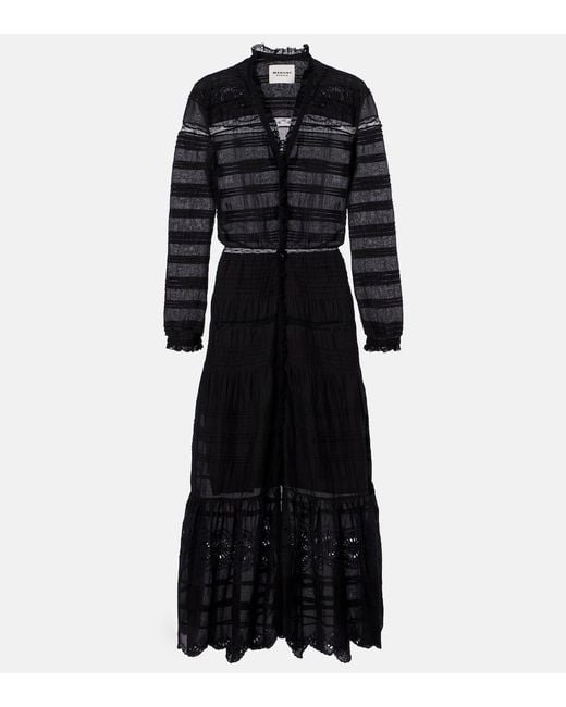 Isabel Marant Black Daniva Lace-Trimmed Cotton Midi Dress