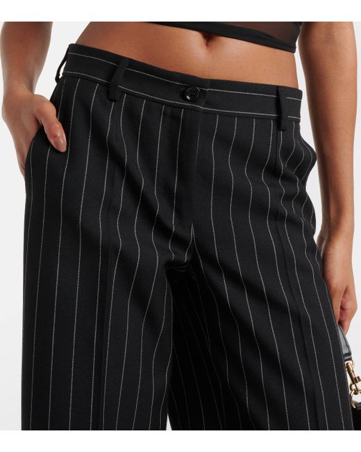 Dolce & Gabbana Black Pinstripe Virgin Wool Straight Pants