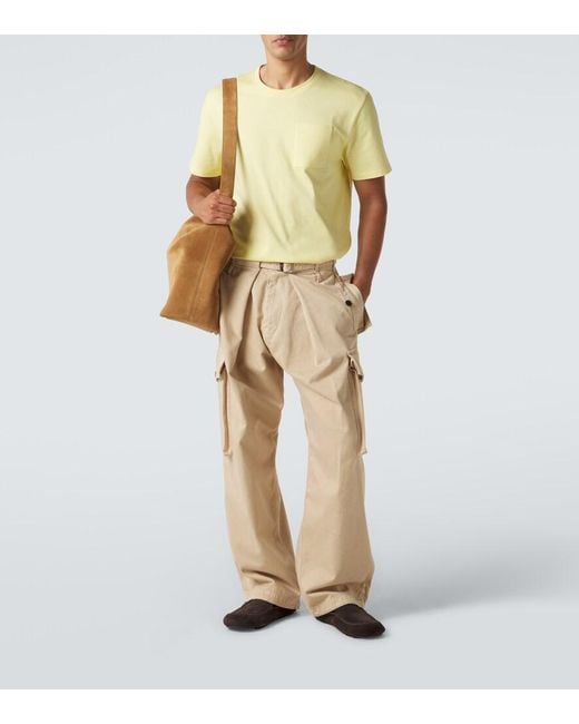Loewe Yellow Logo Embroidered Cotton T-Shirt for men