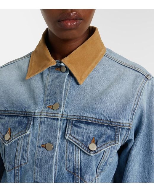 Rohe Blue Suede-Trimmed Denim Jacket