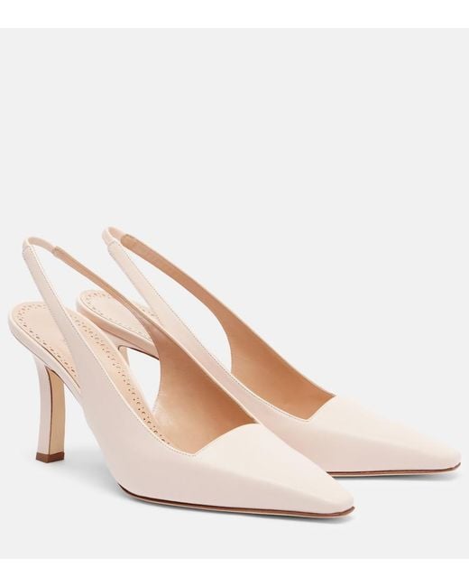 Manolo Blahnik Natural Moiramu Leather Slingback Pumps