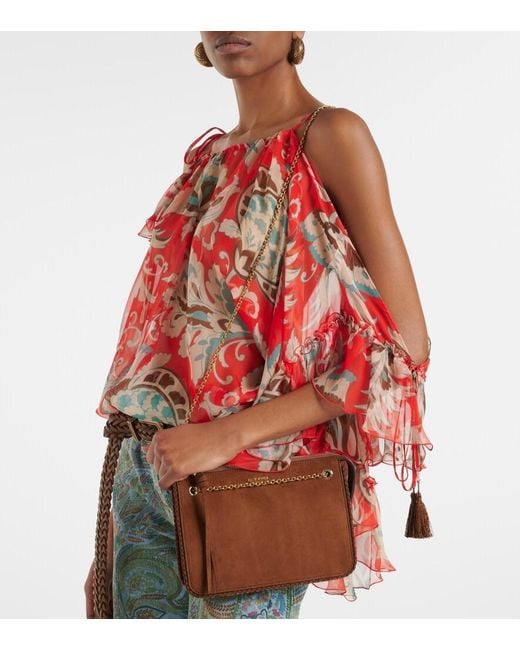 Etro Brown Small Suede Crossbody Bag