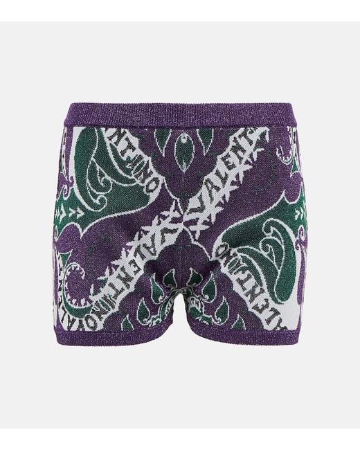 Valentino Blue High-Rise Printed Shorts