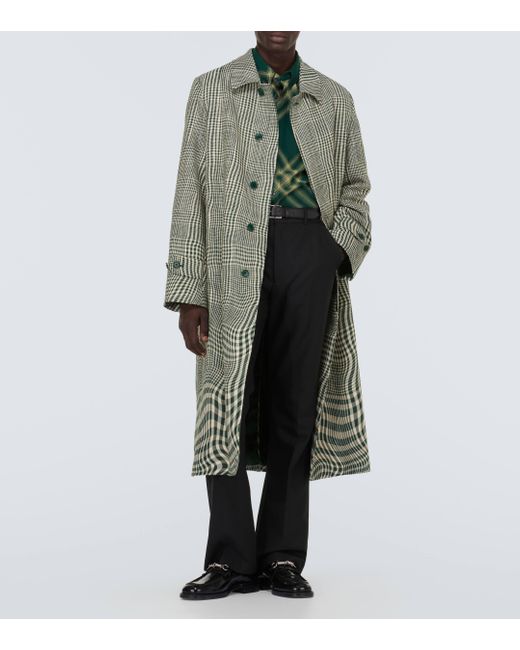 Burberry Green Checked Silk And Cotton-blend Car Coat for men
