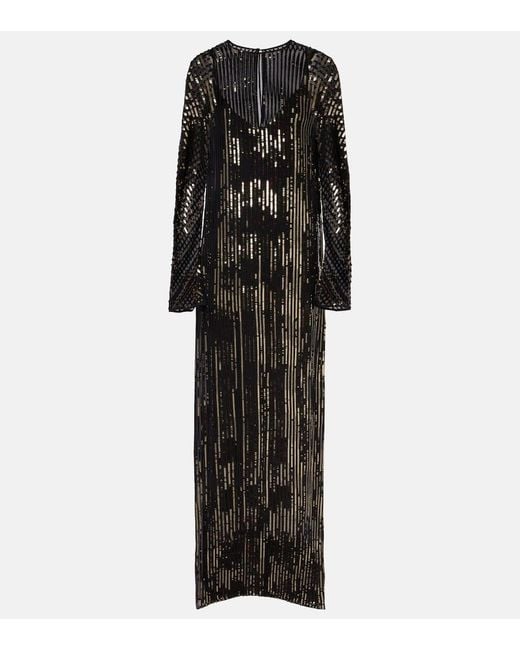 Robe Longue En Soie A Sequins Johanna Ortiz en coloris Black