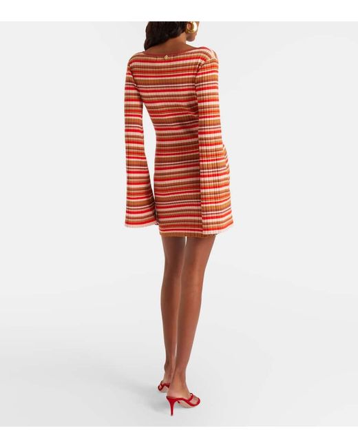 Bananhot Red Rey Cutout Ribbed-Knit Striped Minidress