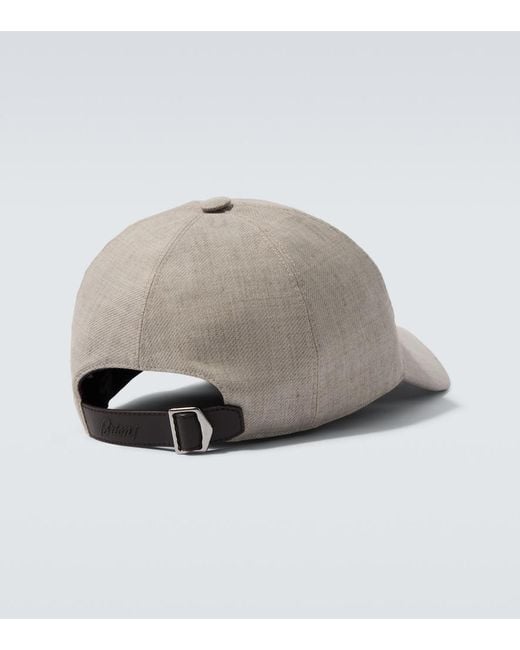 Brioni Gray Logo Linen And Wool Baseball Cap for men