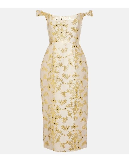 Markarian Metallic Amina Off-Shoulder Silk-Blend Midi Dress