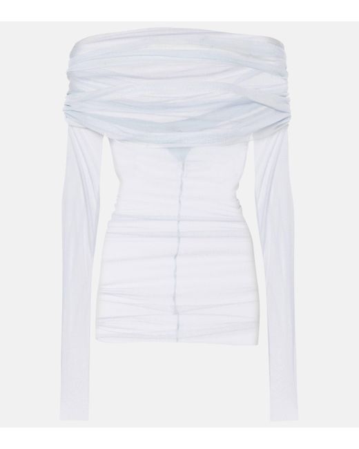 Christopher Esber White Veiled Off-Shoulder Silk Tulle Top